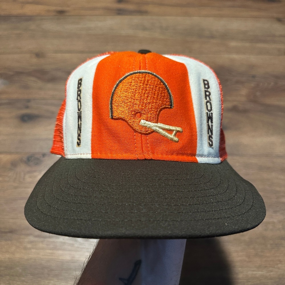 Vintage AJD Orange Cleveland‎ Browns Trucker Hat Mens Large